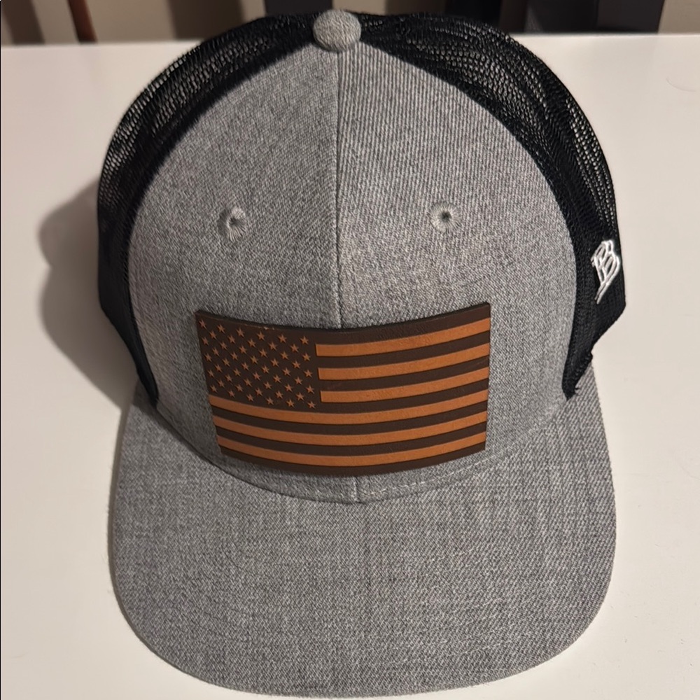 Gray and Black Trucker Hat with American Flag Patch